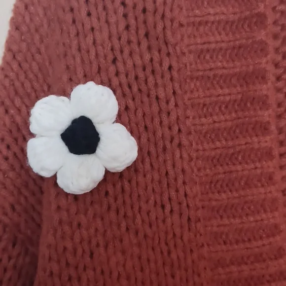 Maeve Anthropologie Chunky 3D Floral Knit Cardigan Sweater OS Boho Oversized - Picture 7 of 16